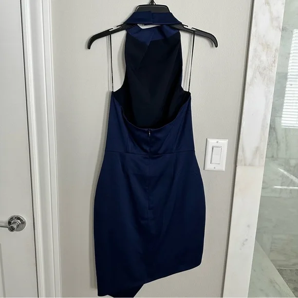 Elliatt - Camo Asymmetric Satin Cocktail Dress in Navy - S - Picture 6 of 8